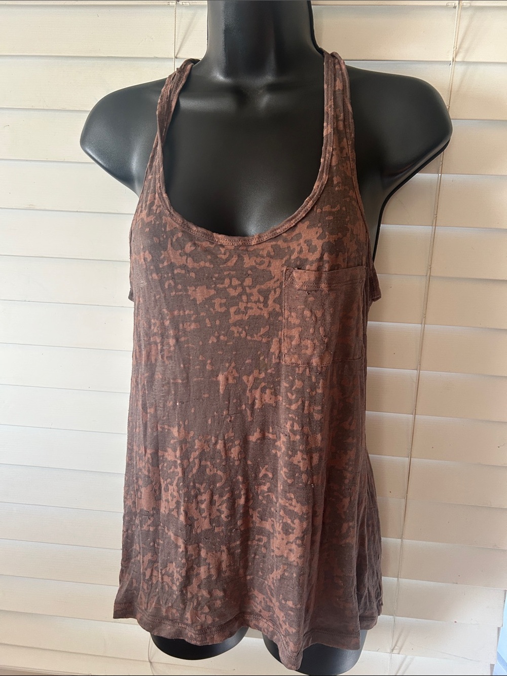 Zenana Outfitters Brown Distressed Scoop Neck Tank